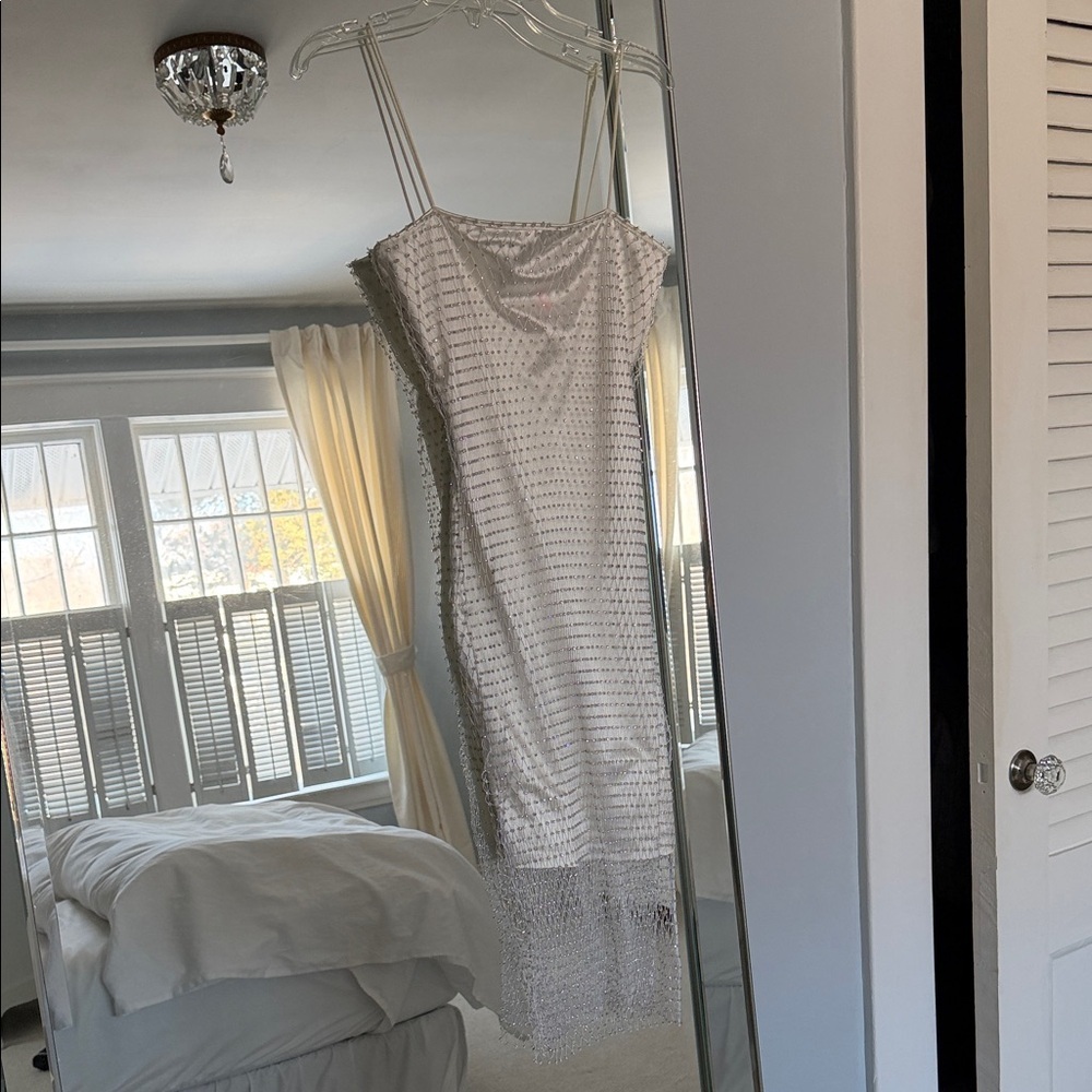 Bear Dance white rhinestone mini dress Small BNWT